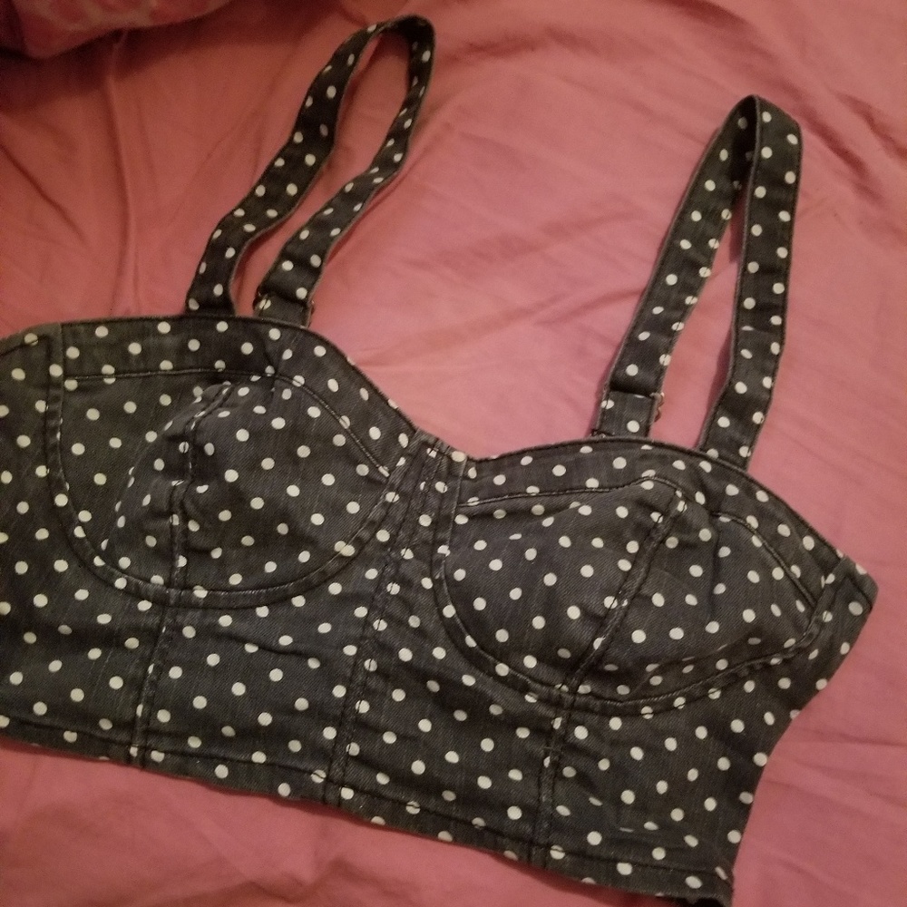 mint condition polka dot zip up crop top